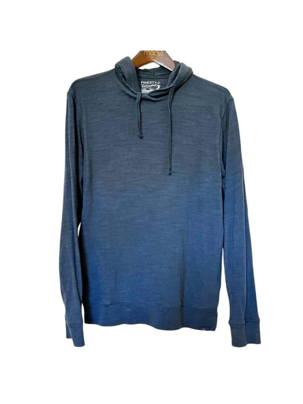 Faherty Mens Sz S Sunwashed Organic Cotton Pullover Hoodie Navy Blue Lightweight